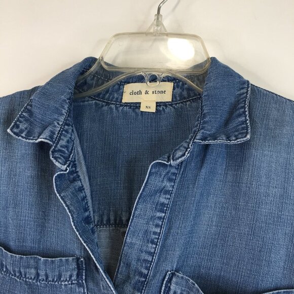Anthropologie Cloth & Stone Tencel Chambray Rolled Up Sleeve Shirt Size XS - Picture 5 of 9